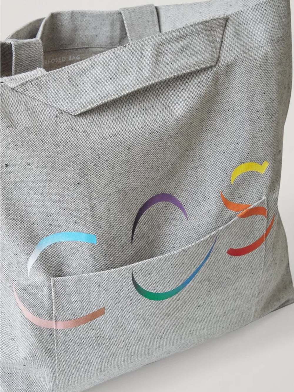 COS Pride Gray Canvas Tote with Multicolor Curved Accents